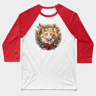 Holiday Ginger Cat with Christmas Wreath Baseball T-Shirt